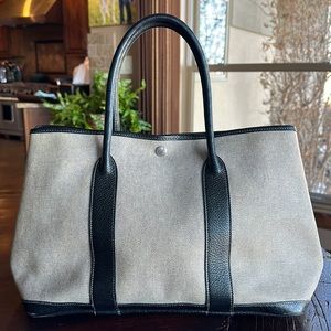 Hermes Garden Party 36 MM Tote Ecru/Gray Canvas Black Leather